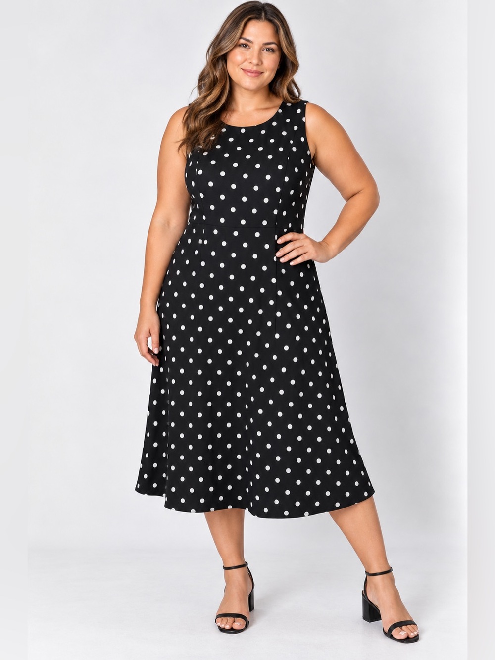 Calvin Klein Black & White Polka Dot Midi Dress